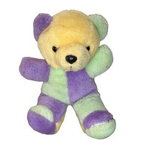Vintage Teddy Bear Color-block Plush Stuffed Security Support Toy Purple Yellow